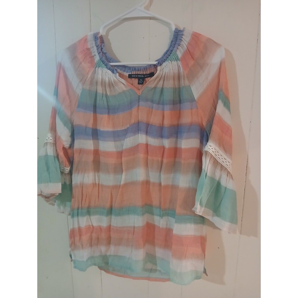 Zac & Rachel Women's PM Ruffle Sleeve Peasant Top Coral Teal Beach Cottage